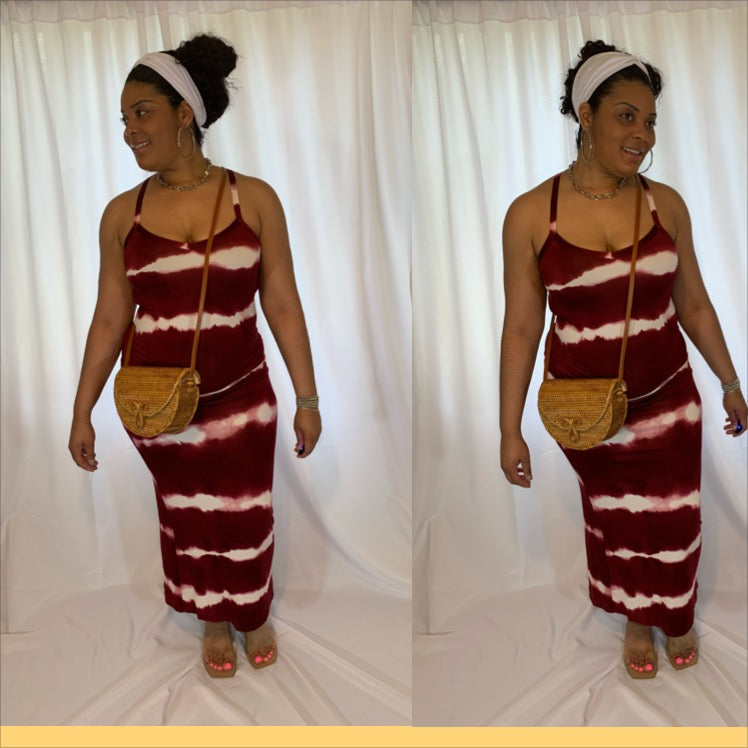 TIE DYE BODYCON MAXI (BURGUNDY)